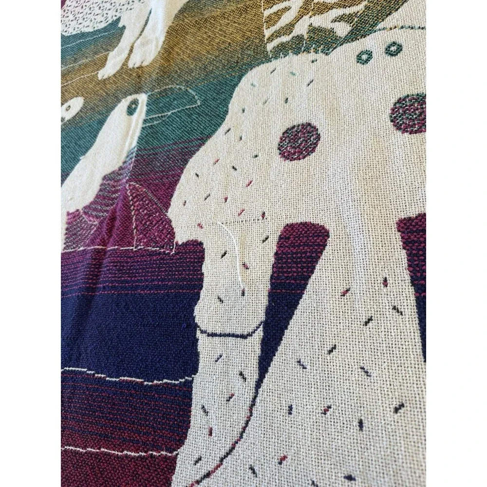 VTG Crown Crafts Woven Throw Blanket Tapestry Rainbow Endangered Species Animals
